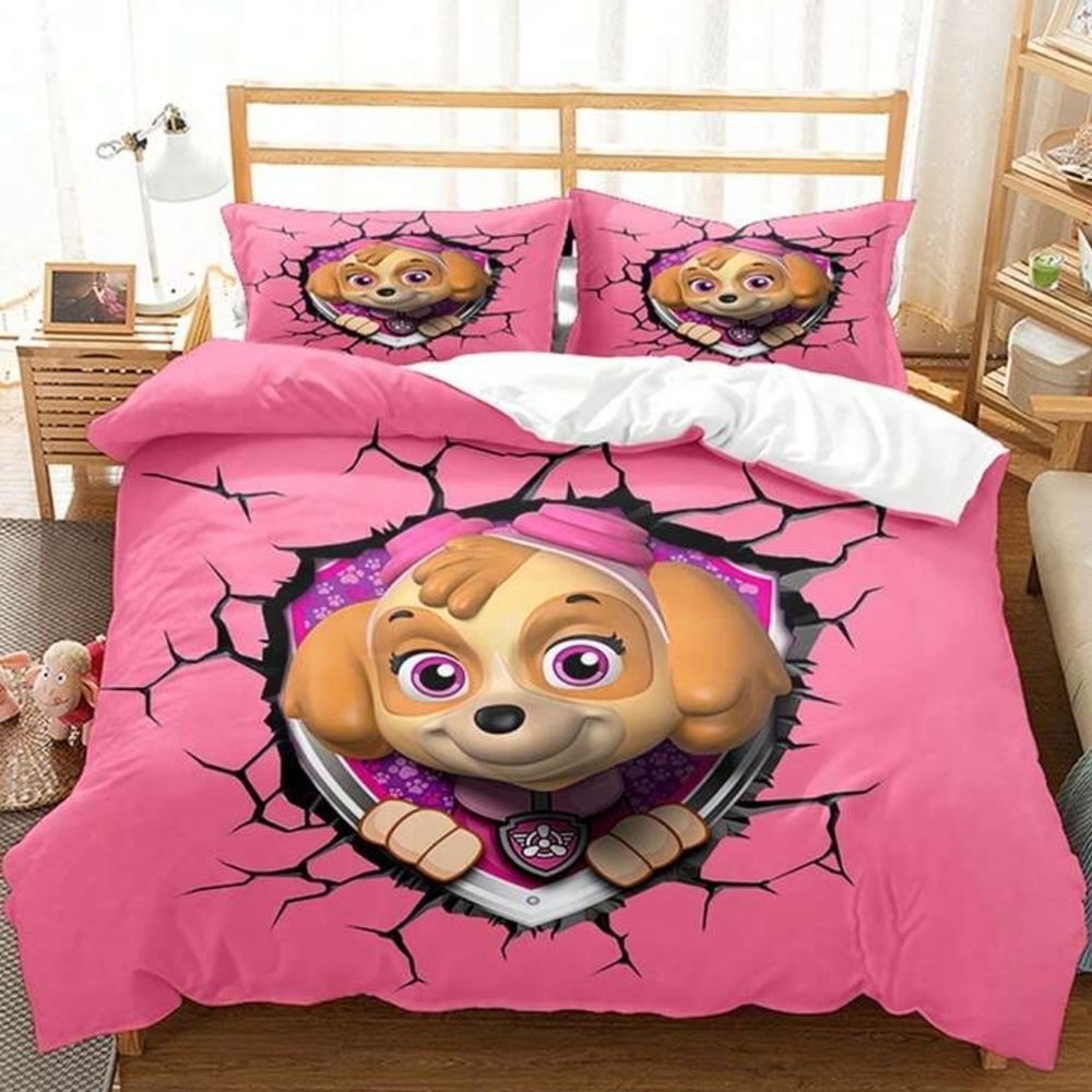 Pink Cartoon Dog Bedding Set
